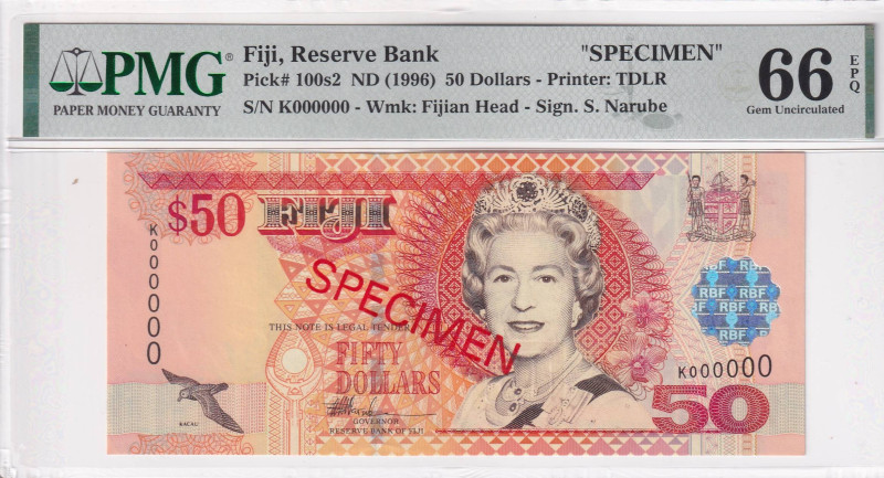 Fiji, 50 Dollars, 1996, UNC, p100s2, SPECIMEN

PMG 66 EPQ

Estimate: USD 200...