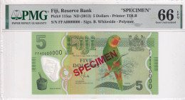 Fiji, 5 Dollars, 2013, UNC, p115as, SPECIMEN

PMG 66 EPQ

Estimate: USD 150-300