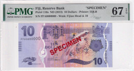 Fiji, 10 Dollars, 2013, UNC, p116s, SPECIMEN

PMG 67 EPQ, High condition 

Estimate: USD 150-300