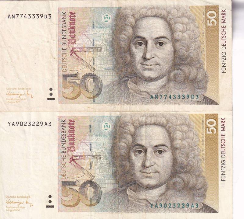 Germany - Federal Republic, 50 Deutsche Mark, 1991, VF, p40b, (Total 2 banknotes...