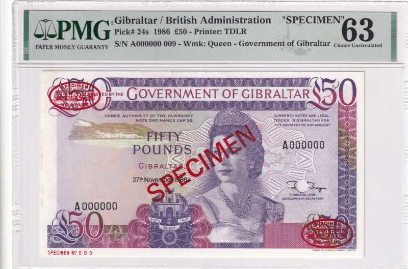 Gibraltar, 50 Pounds, 1986, UNC, p24s, SPECIMEN

PMG 63 EPQ, Queen Elizabeth I...