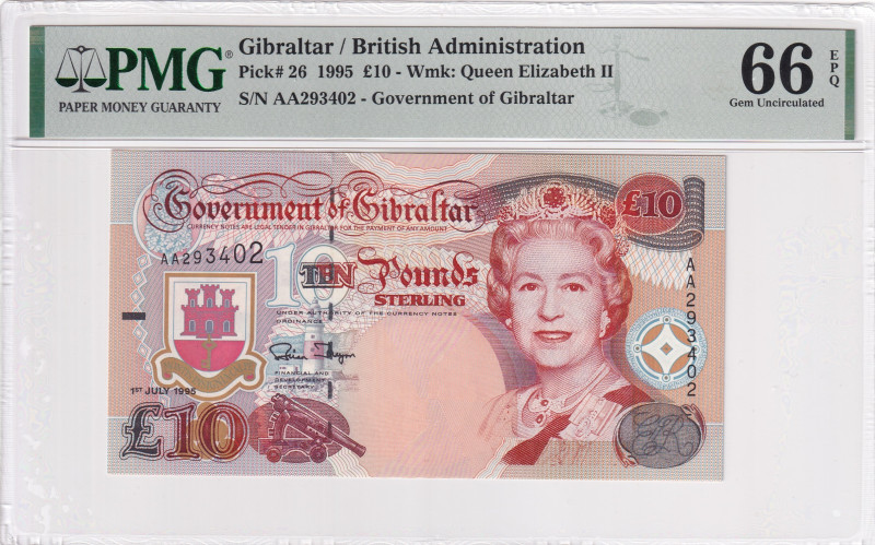 Gibraltar, 10 Pounds, 1995, UNC, p26

PMG 66 EPQ, Queen Elizabeth II. Potrait...