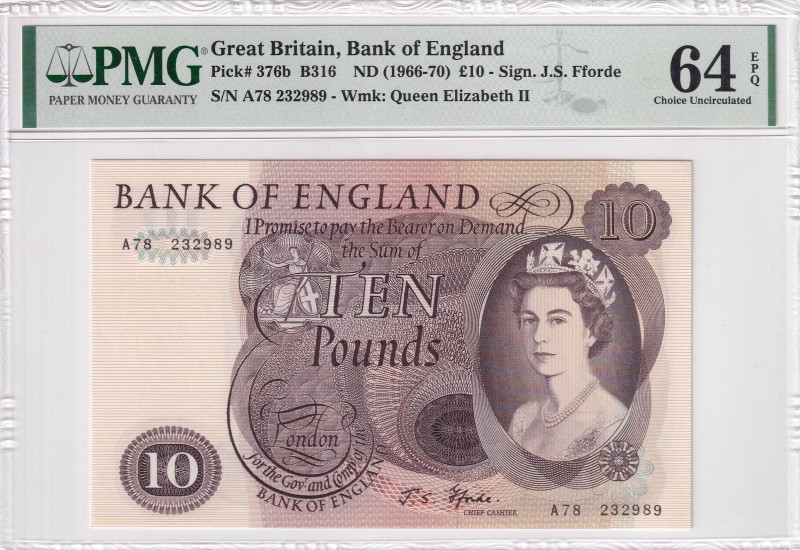 Great Britain, 10 Pounds, 1966/1970, UNC, p376b

PMG 64 EPQ, Queen Elizabeth I...