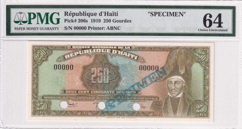 Haiti, 250 Gourdes, 1919, UNC, p206s, SPECIMEN

PMG 64

Estimate: USD 200-40...