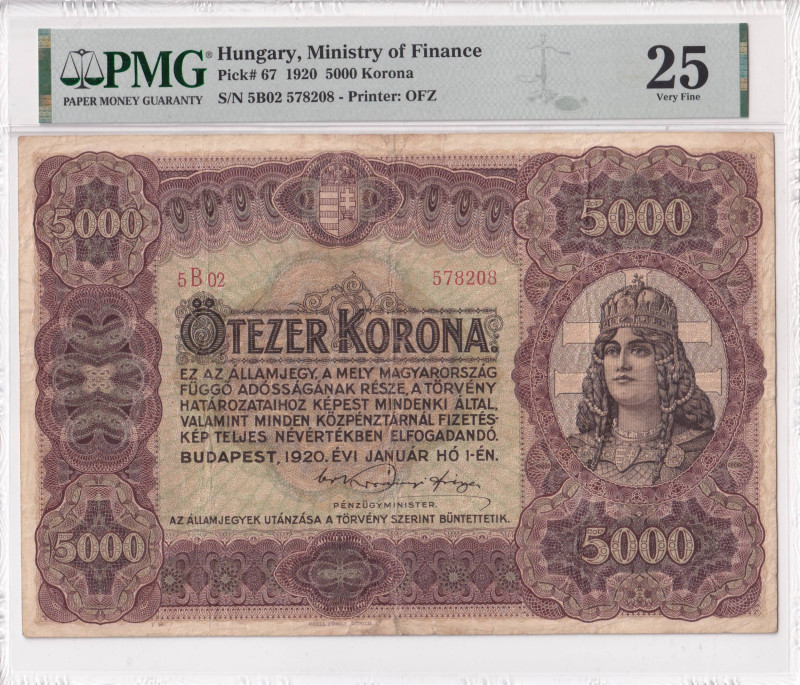 Hungary, 5.000 Korona, 1920, VF, p67

PMG 25

Estimate: USD 200-400