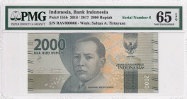 Indonesia, 2.000 Rupiah, 2016, UNC, p155b

PMG 65 EPQ, Top 10 Serial Numbers

Estimate: USD 25-50