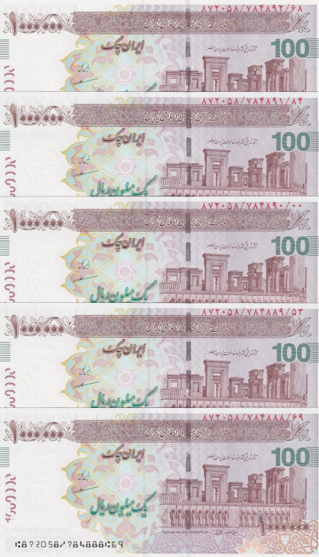 Iran, 1.000.000 Rials, 2008/2023, UNC, p154A, (Total 5 banknotes)

Iran Cheque...