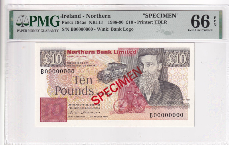 Ireland, 10 Pounds, 1988\1990, UNC, p194as, SPECIMEN

PMG 66 EPQ

Estimate: ...