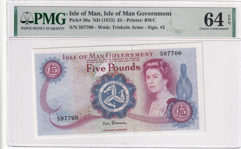 Isle of Man, 5 Pounds, 1972, UNC, p30a

PMG 64 EPQ, Queen Elizabeth II Portrai...