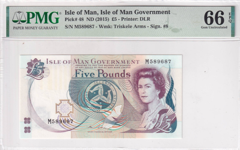 Isle of Man, 5 Pounds, 2015, UNC, p48

PMG 66 EPQ, Queen Elizabeth II Portrait...