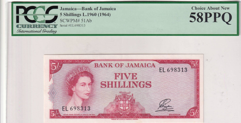 Jamaica, 5 Shillings, 1964, AUNC, p51Ab

PCGS 58 PPQ, Queen Elizabeth II Portr...