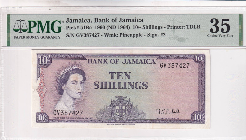 Jamaica, 10 Shillings, 1964, VF, p51Bc

PMG 35, Queen Elizabeth II Portrait
...