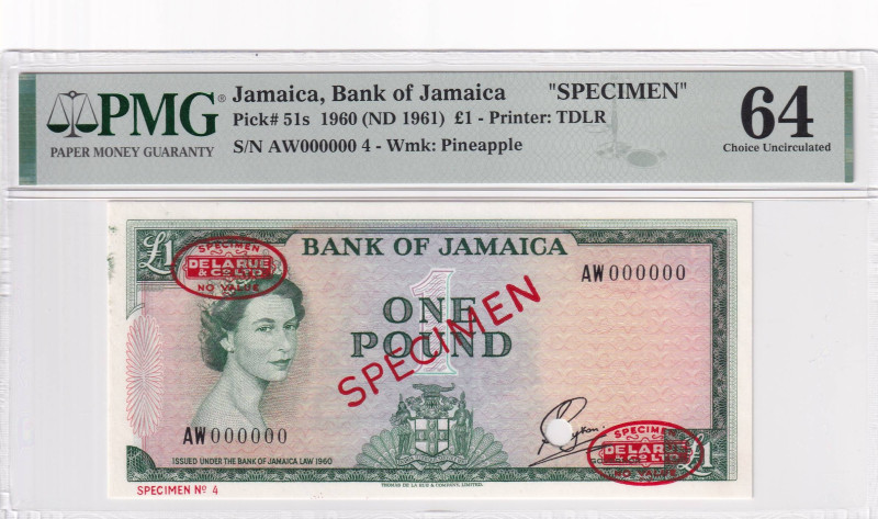 Jamaica, 1 Pound, 1960, UNC, p51s, SPECIMEN

PMG 64, Queen Elizabeth II Portra...