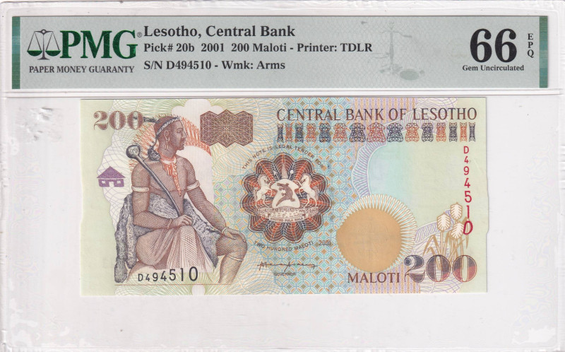 Lesotho, 200 Maloti, 2001, UNC, p20b

PMG 66 EPQ

Estimate: USD 50-100