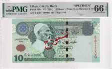 Libya, 10 Dinars, 2004, UNC, p70bs, SPECIMEN

PMG 66 EPQ

Estimate: USD 400-800