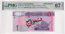 Libya, 1 Dinar, 2013, UNC, p76s, SPECIMEN

PMG 67 EPQ, High condition 

Estimate: USD 150-300