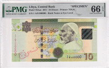 Libya, 10 Dinars, 2011, UNC, p78Aas, SPECIMEN

PMG 66 EPQ

Estimate: USD 200-400