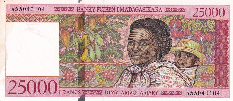 Madagascar, 25.000 Francs=5.000 Ariary, 1998, UNC, p82

Estimate: USD 20-40