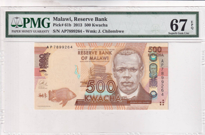 Malawi, 500 Kwacha, 2013, UNC, p61b

PMG 67 EPQ, High condition 

Estimate: ...