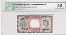 Malaya, 1 Dollar, 1953, UNC, p1a

ICS 63, Queen Elizabeth II Portrait

Estimate: USD 25-50