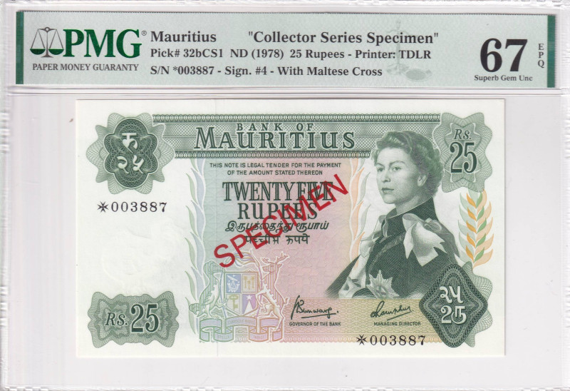 Mauritius, 25 Rupees, 1978, UNC, p32bCS1, SPECIMEN

"PMG 67 EPQ, High conditio...