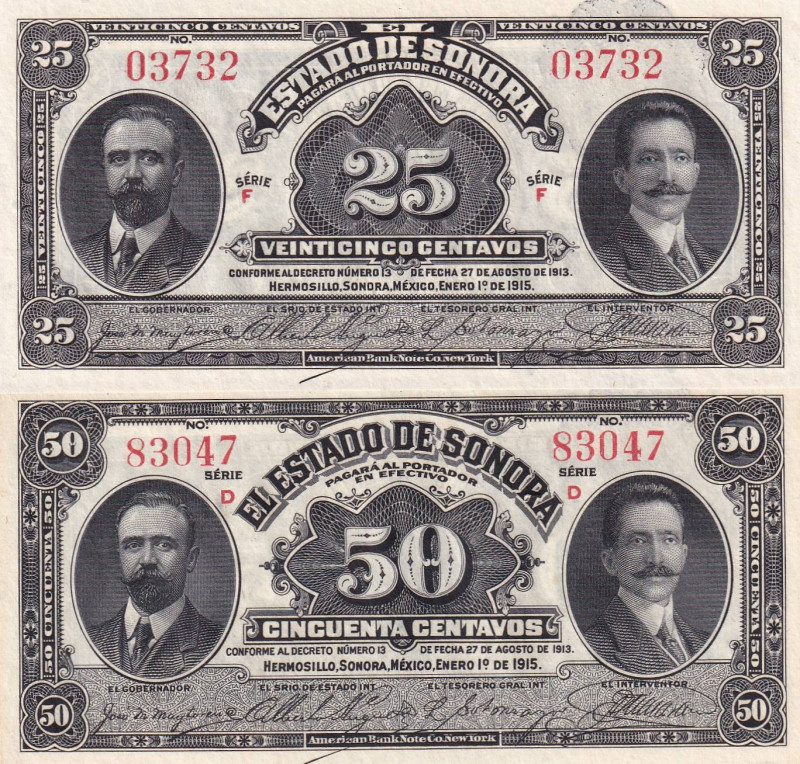 Mexico, 25-50 Centavos, 1915, pS1069; pS1070, (Total 2 banknotes)

25 Centavos...