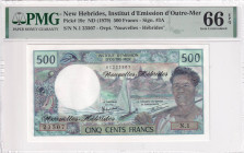 New Hebrides, 500 Francs, 1979, UNC, p19c

PMG 66 EPQ

Estimate: USD 50-100