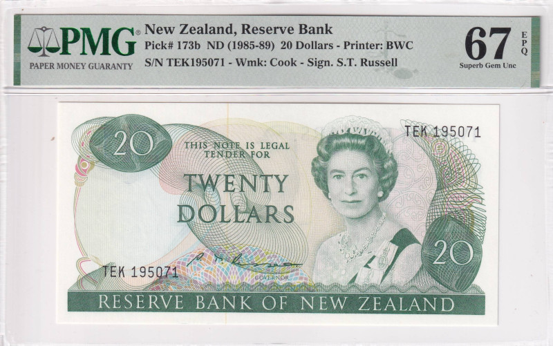 New Zealand, 20 Dollars, 1985/1989, UNC, p173b

PMG 67, High condition, Queen ...