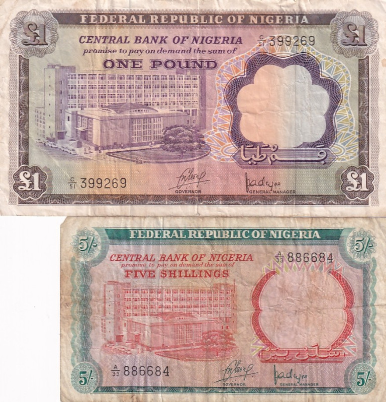 Nigeria, 1-5 Shillings, 1968, VF, p10a; p12a, (Total 2 banknotes)

There are t...