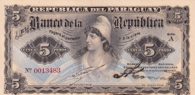 Paraguay, 5 Pesos, 1907, UNC, p156

Bending

Estimate: USD 30-60