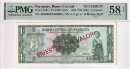 Paraguay, 1 Guarani, 1963, AUNC, p193bs, SPECIMEN

PMG 58 EPQ

Estimate: USD 125-250