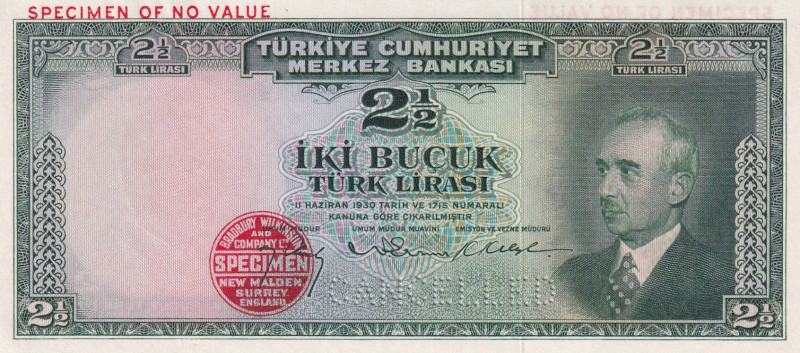 Turkey, 2 1/2 Lira, 1947, UNC, p140s, İPTALLİ/ SPECIMEN

3.Emission

Estimat...