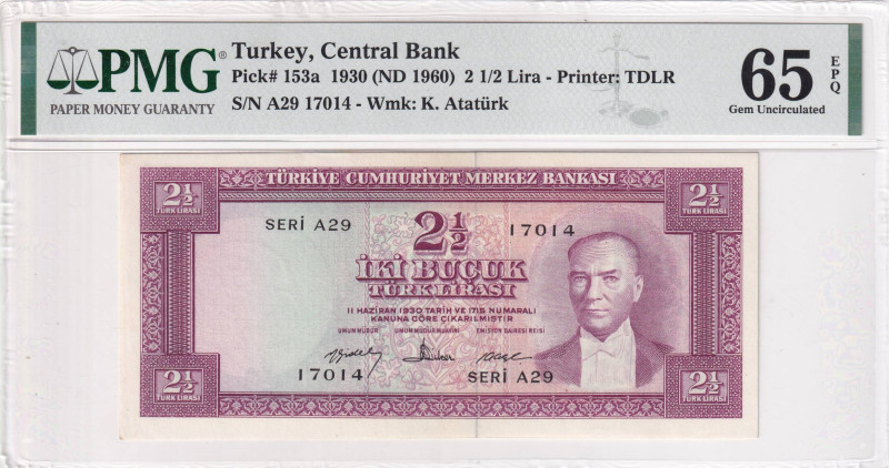 Turkey, 2 1/2 Lira, 1960, UNC, p153, 5.Emission

PMG 65 EPQ

Estimate: USD 2...