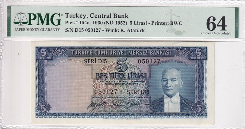 Turkey, 5 Lira, 1952, UNC, p154, 5.Emission

PMG 64

Estimate: USD 500-1.000