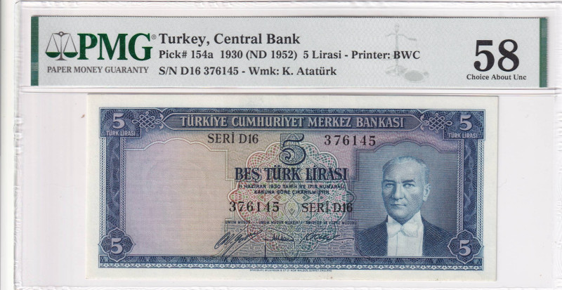 Turkey, 5 Lira, 1952, AUNC, p154a, 5.Emission

PMG 58

Estimate: USD 200-400