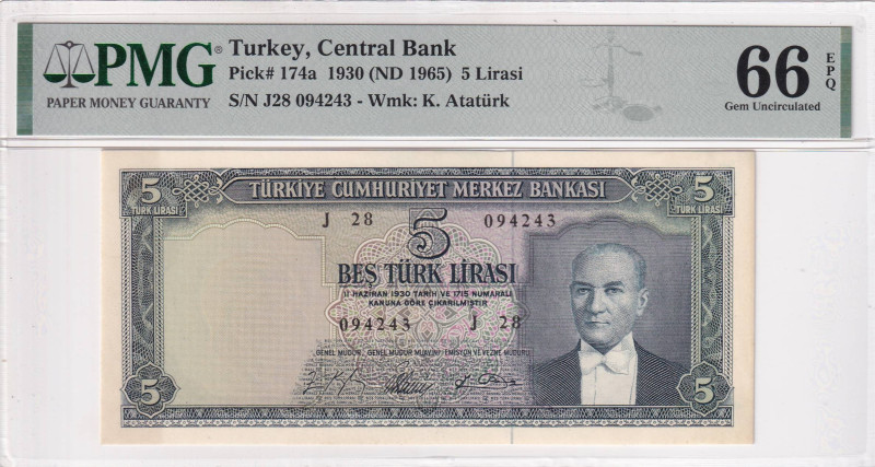 Turkey, 5 Lira, 1965, UNC, p174a, 5.Emission

PMG 66 EPQ

Estimate: USD 200-...