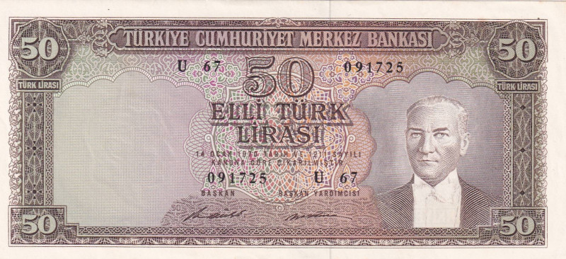 Turkey, 50 Lira, 1957, AUNC, p165, 5.Emission

Estimate: USD 200-400