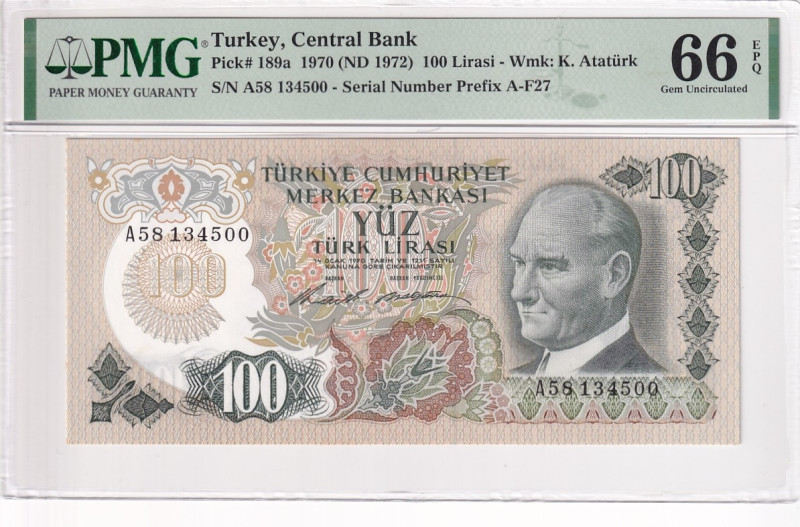 Turkey, 100 Lira, 1972, UNC, p189a, 6.Emission

PMG 66 EPQ, First Thousand Ser...