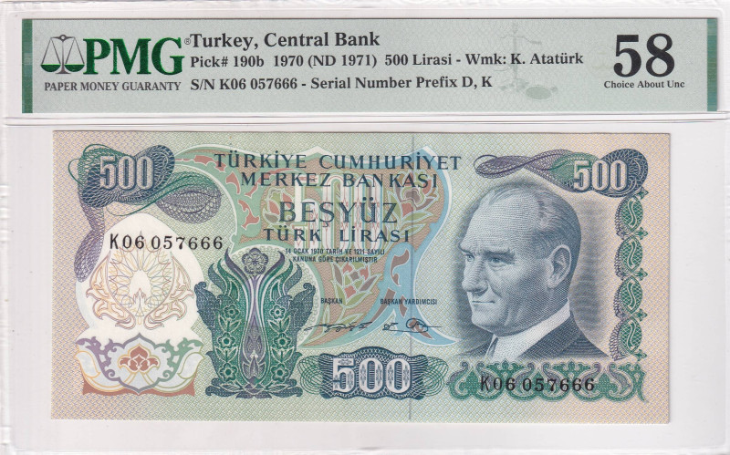 Turkey, 500 Lira, 1971, AUNC, p190a, 6.Emission

PMG 58, Rare Condition, 19nd ...