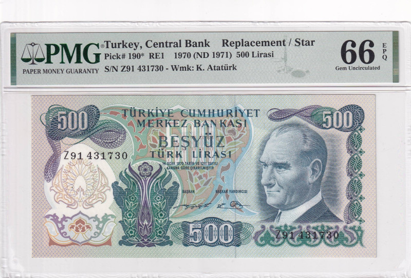 Turkey, 500 Lira, 1974, UNC, p190d, REPLACEMENT

6.Emission, PMG 66 EPQ

Est...