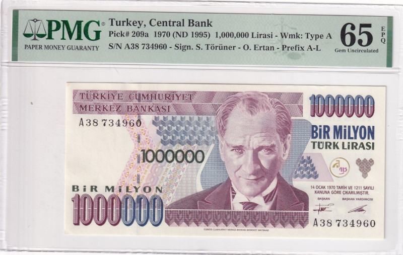 Turkey, 1.000.000 Lira, 1995, UNC, p209a, 7.Emission

PMG 65 EPQ

Estimate: ...