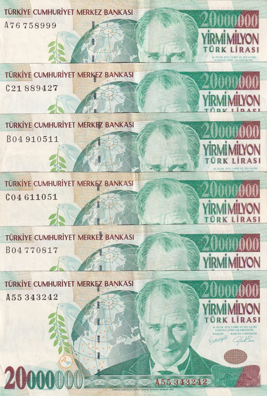 Turkey, 20.000.000 Lira, 2001, AUNC, p215, 7.Emission

(Total 6 banknotes), In...