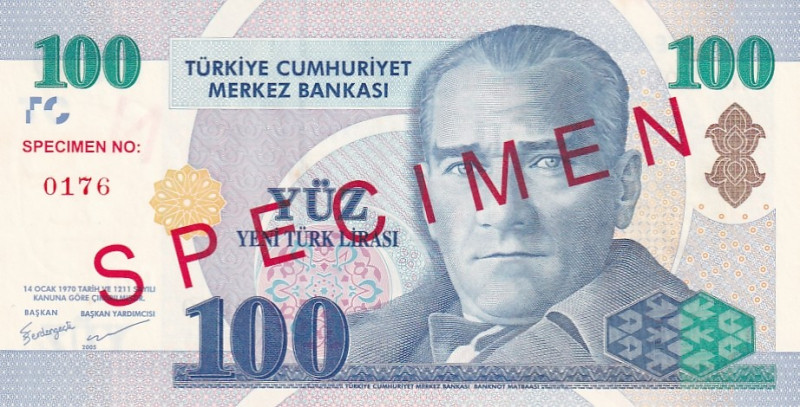 Turkey, 100 New Lira, 2005, UNC, p221s, 8. Emisyon

SPECIMEN

Estimate: USD ...