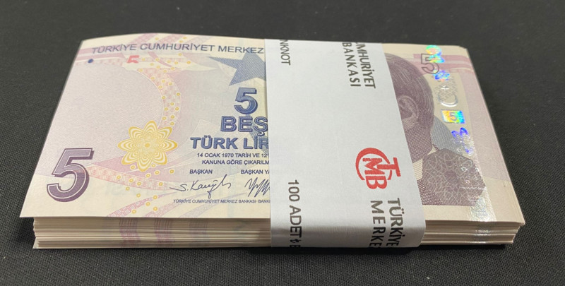 Turkey, 5 Lira, 2022, UNC, p222f, 9.Emission

BUNDLE, (Total 100 consecutive b...