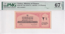 Turkey, Ottoman Empire, 2 1/2 Piastres, 1916/1917, UNC, p86, Talat / Raşid

PMG 67 EPQ, High condition , V. Mehmed Reşad Period, A.H: 23 May 1332, S...