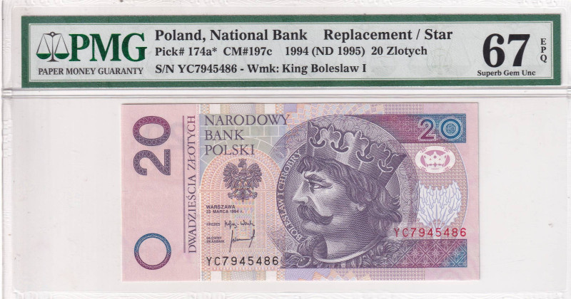 Poland, 20 Zlotych, 1995, UNC, p174ar, REPLACEMENT

PMG 67 EPQ

Estimate: US...