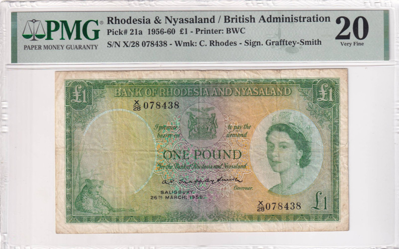 Rhodesia & Nyasaland, 1 Pound, 1959, VF, p21a

PMG 20, Queen Elizabeth II Port...