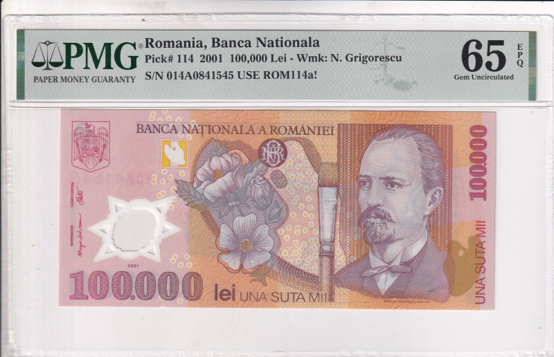 Romania, 10.000 Lei, 2001, UNC, p114

PMG 65 EPQ

Estimate: USD 25-50