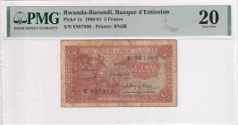 Rwanda-Burundi, 5 Francs, 1960\1961, VF, p1a

PMG 20

Estimate: USD 100-200