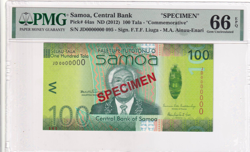 Samoa, 100 Tala, 2012, UNC, p44as, SPECIMEN

PMG 66 EPQ

Estimate: USD 80-16...